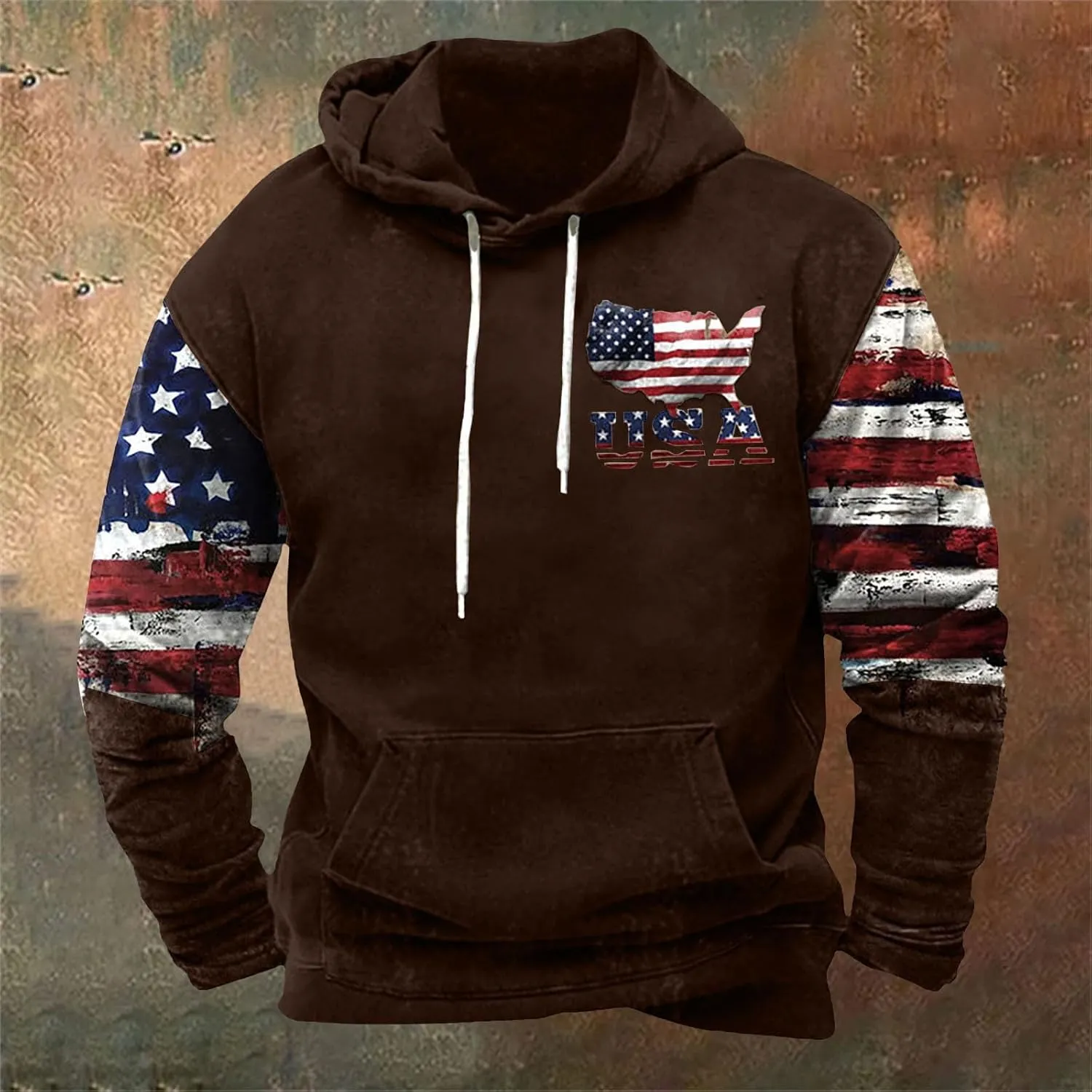Cowboy Hoodies for Men American Flag Print Pullover Hoodies Casual Long Sleeve Vintage Drawstring Hooded Sweatshirts