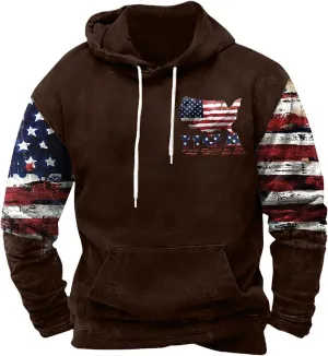 Cowboy Hoodies for Men American Flag Print Pullover Hoodies Casual Long Sleeve Vintage Drawstring Hooded Sweatshirts