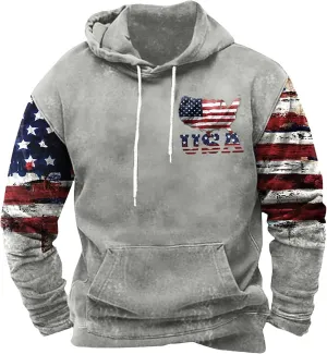 Cowboy Hoodies for Men American Flag Print Pullover Hoodies Casual Long Sleeve Vintage Drawstring Hooded Sweatshirts