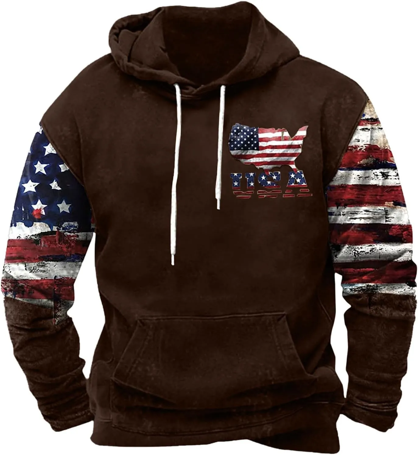 Cowboy Hoodies for Men American Flag Print Pullover Hoodies Casual Long Sleeve Vintage Drawstring Hooded Sweatshirts