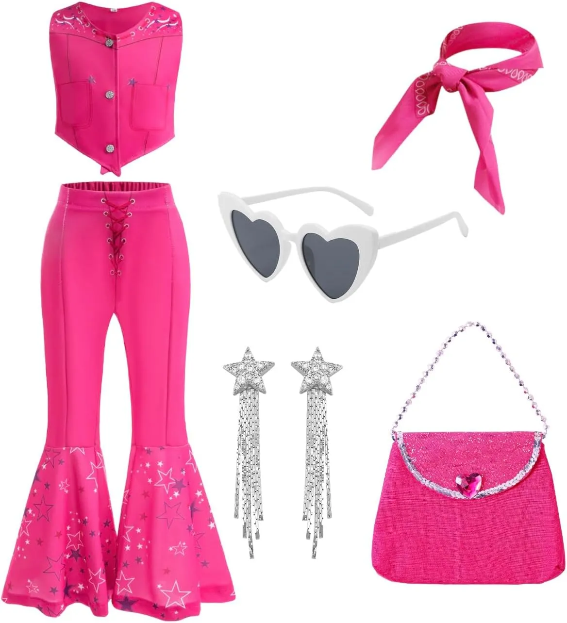 Cowgirl Costume Girls Disco Outfits Movie role Dress Up Set with Scarf Handbag For Halloween Birthday Cosplay Party