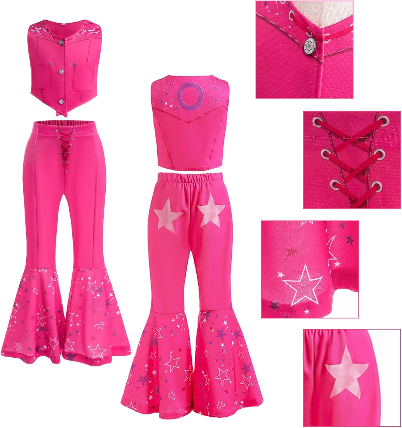 Cowgirl Costume Girls Disco Outfits Movie role Dress Up Set with Scarf Handbag For Halloween Birthday Cosplay Party