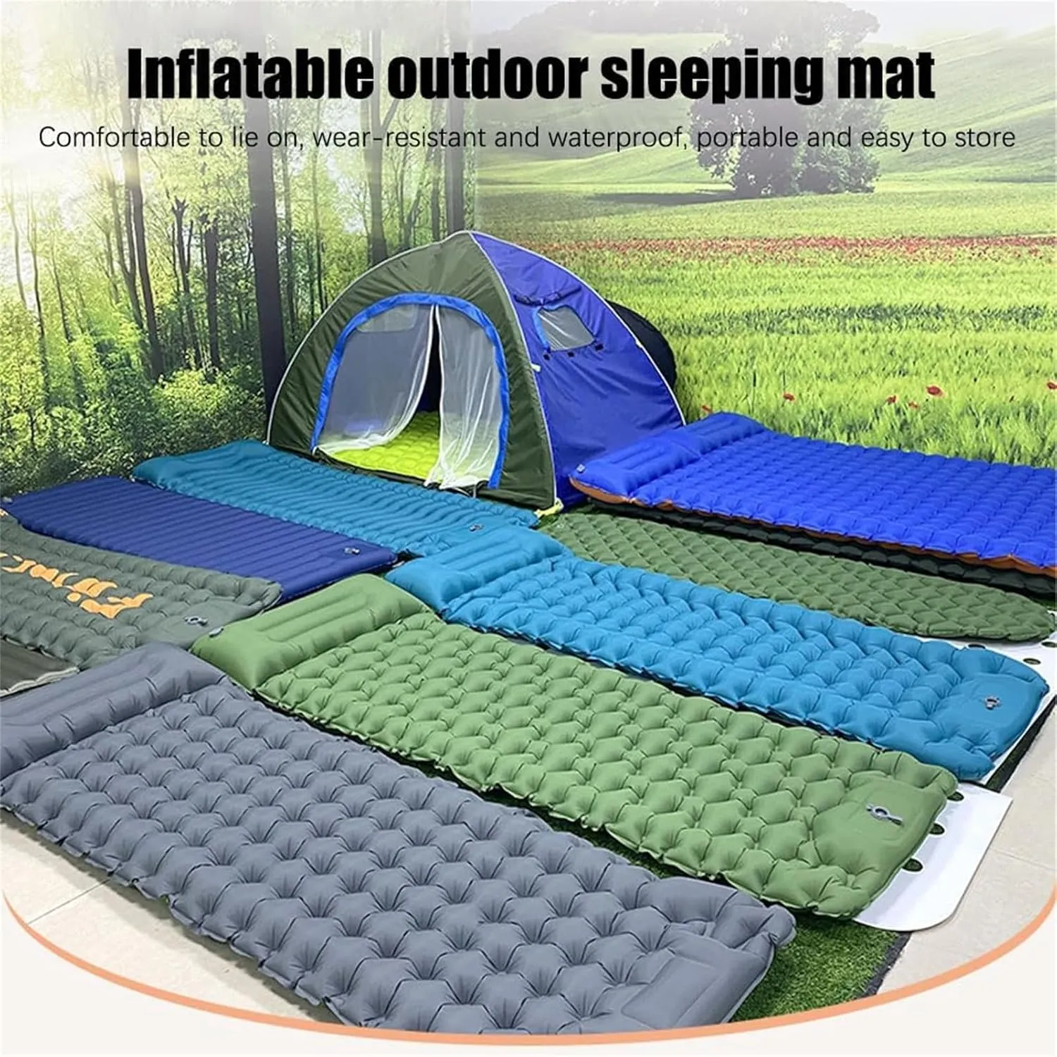 Coziya Matelas, 5cm Ultralight Inflatable Camping Mattress, Inflatable Sleeping Pad with Built-in Pillow, Anti-Slip Portable Foldable, for Traveling, Camping, Beach, Hiking (Light Green)