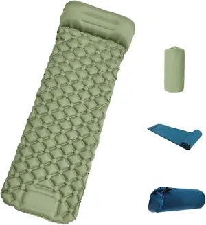 Coziya Matelas, 5cm Ultralight Inflatable Camping Mattress, Inflatable Sleeping Pad with Built-in Pillow, Anti-Slip Portable Foldable, for Traveling, Camping, Beach, Hiking (Light Green)