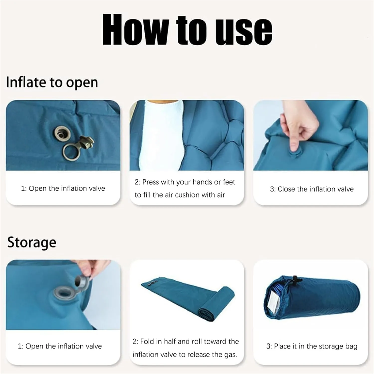Coziya Matelas, 5cm Ultralight Inflatable Camping Mattress, Inflatable Sleeping Pad with Built-in Pillow, Anti-Slip Portable Foldable, for Traveling, Camping, Beach, Hiking (Light Green)