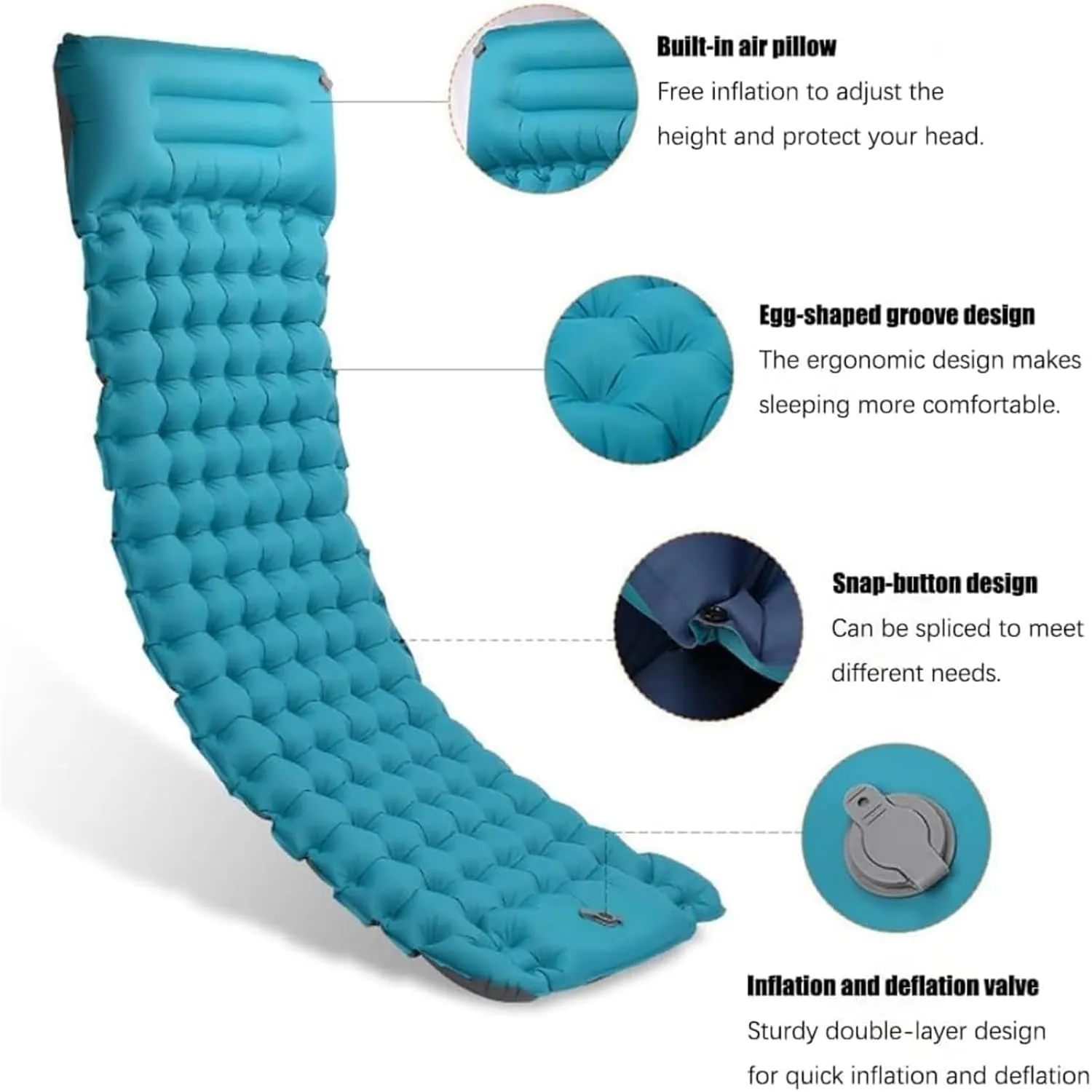 Coziya Matelas, 5cm Ultralight Inflatable Camping Mattress, Inflatable Sleeping Pad with Built-in Pillow, Anti-Slip Portable Foldable, for Traveling, Camping, Beach, Hiking (Light Green)