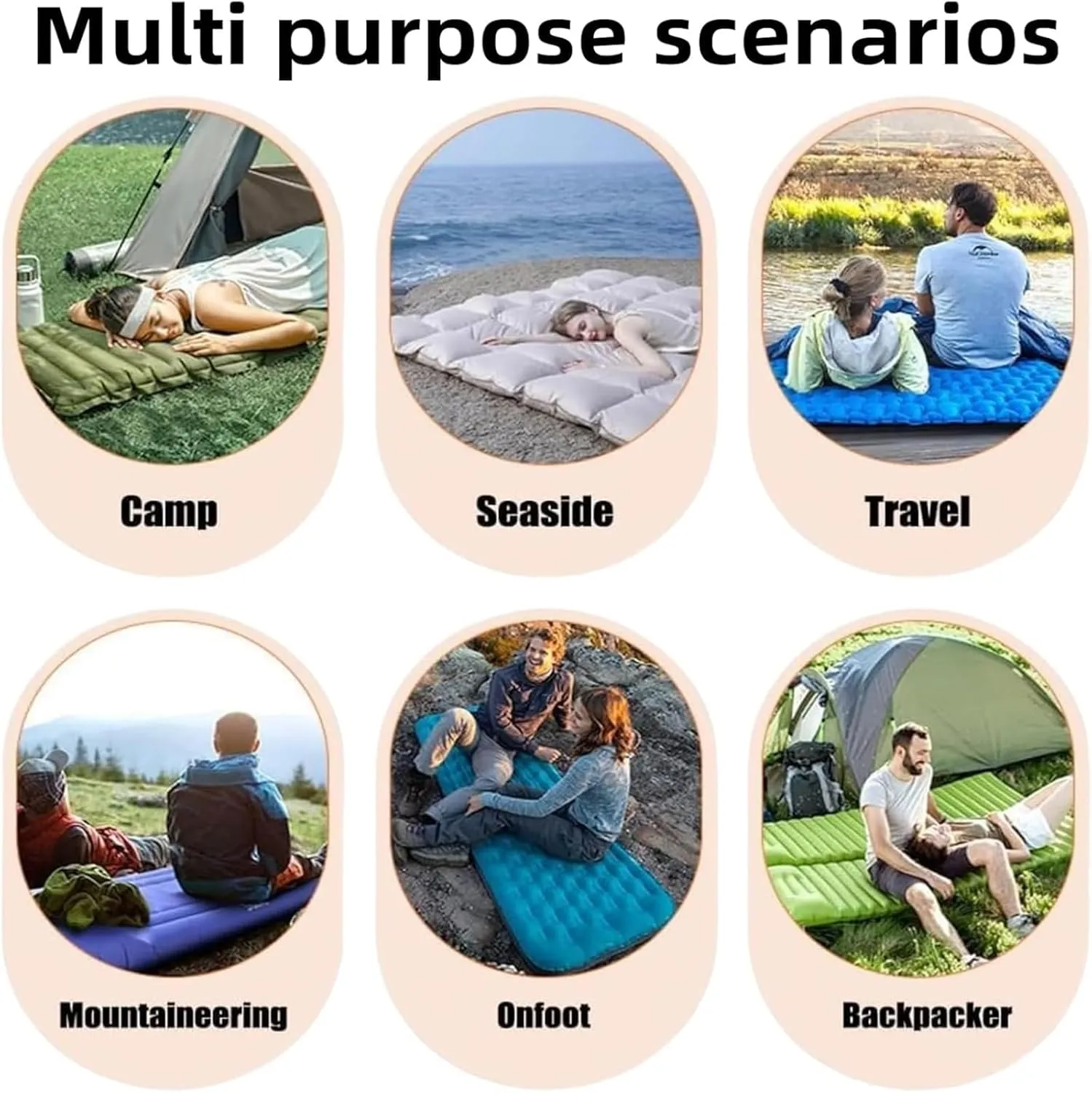 Coziya Matelas, 5cm Ultralight Inflatable Camping Mattress, Inflatable Sleeping Pad with Built-in Pillow, Anti-Slip Portable Foldable, for Traveling, Camping, Beach, Hiking (Light Green)