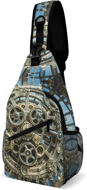 Crossbody Sling Bag Cool Steampunk Gears Sling Backpack Shoulder Chest Bag Casual Chest Bag with Adjustable Shoulder Strap Fanny Packs for Outdoors Hiking Traveling