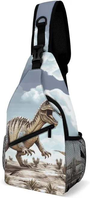 Crossbody Sling Bag Dinosaur Walking Sling Backpack Shoulder Chest Bag Casual Chest Bag with Adjustable Shoulder Strap Fanny Packs for Outdoors Hiking Traveling
