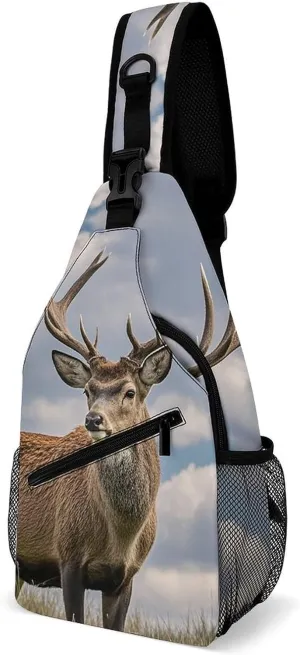 Crossbody Sling Bag Elk Sling Backpack Shoulder Chest Bag Casual Chest Bag with Adjustable Shoulder Strap Fanny Packs for Outdoors Hiking Traveling