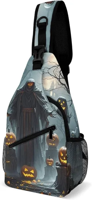 Crossbody Sling Bag Grim Reaper Sling Backpack Shoulder Chest Bag Casual Chest Bag with Adjustable Shoulder Strap Fanny Packs for Outdoors Hiking Traveling