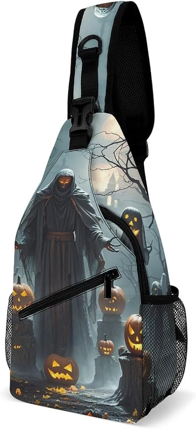 Crossbody Sling Bag Grim Reaper Sling Backpack Shoulder Chest Bag Casual Chest Bag with Adjustable Shoulder Strap Fanny Packs for Outdoors Hiking Traveling