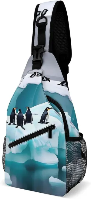 Crossbody Sling Bag Penguins On The Iceberg Sling Backpack Shoulder Chest Bag Casual Chest Bag with Adjustable Shoulder Strap Fanny Packs for Outdoors Hiking Traveling