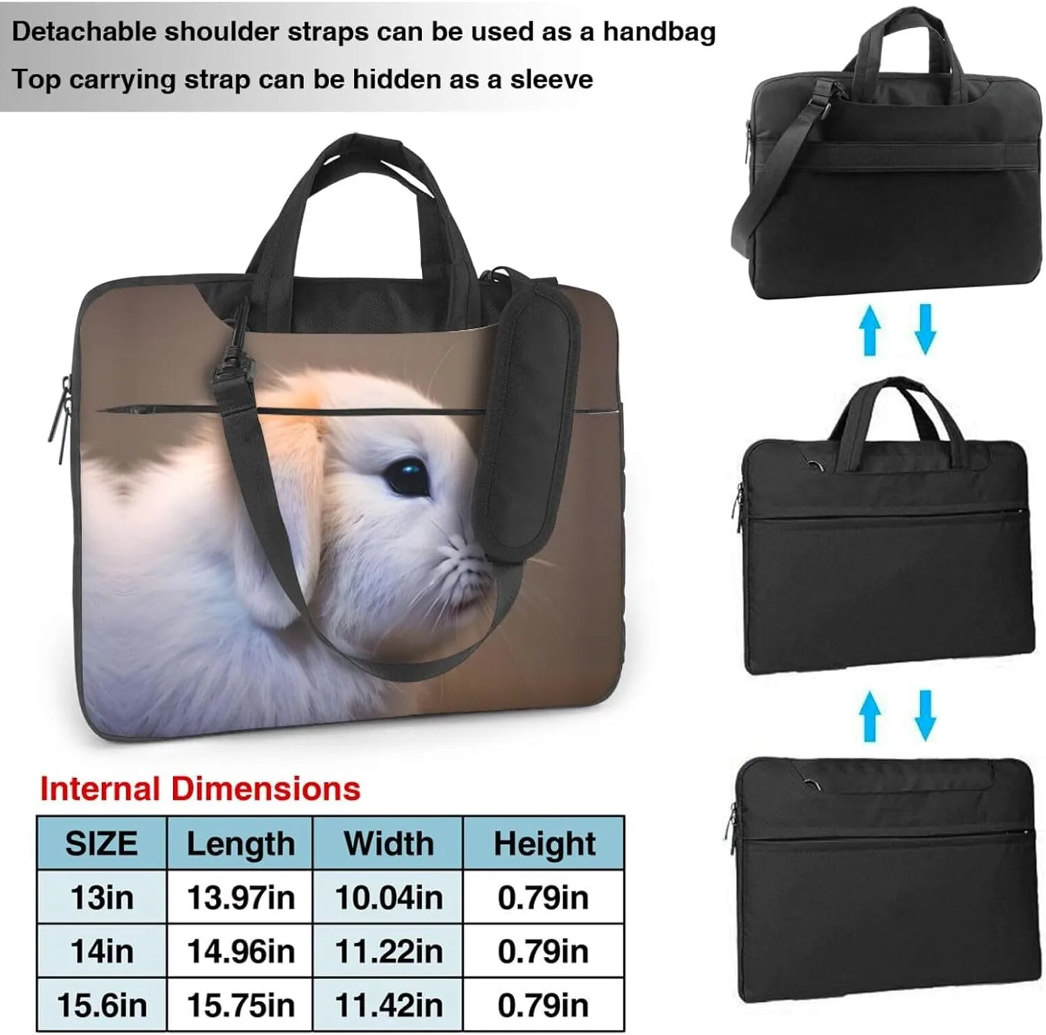 Cry Rabbit Print Notebook Computer Protective Carrying Cover With Pocket,13 Inch Laptop Shoulder Bag
