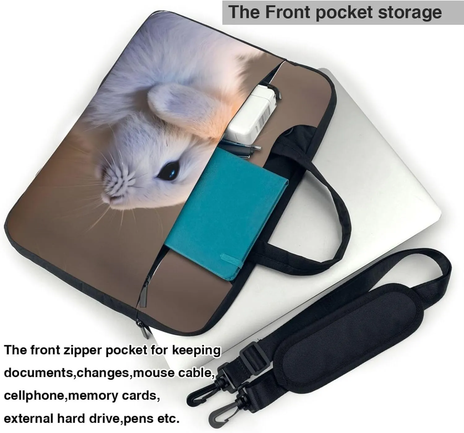 Cry Rabbit Print Notebook Computer Protective Carrying Cover With Pocket,13 Inch Laptop Shoulder Bag