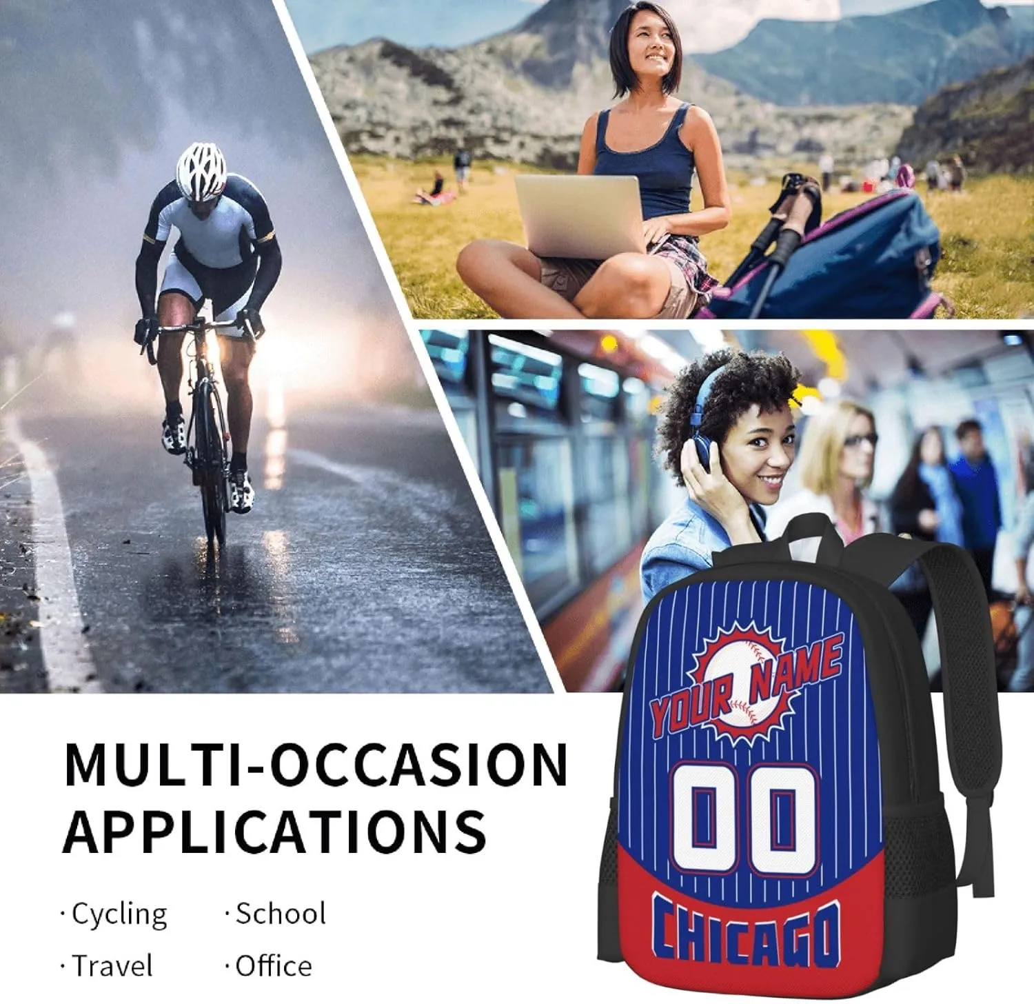 Custom Chicago C Backpack for Boy Girl Personalized Name Number High Capacity School Backpacks Laptop Bag Casual Travel Backpack Men Women