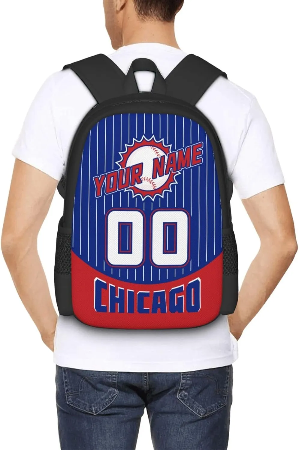 Custom Chicago C Backpack for Boy Girl Personalized Name Number High Capacity School Backpacks Laptop Bag Casual Travel Backpack Men Women