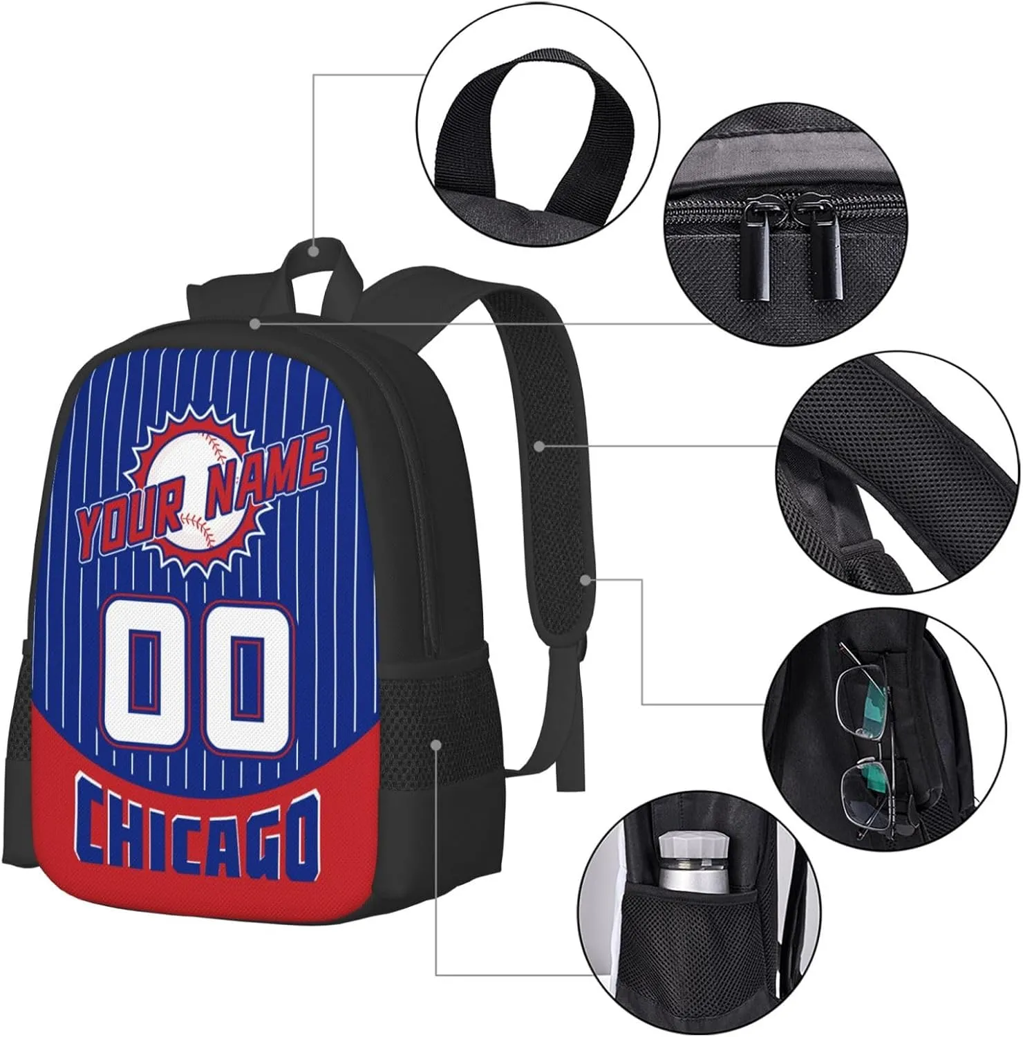 Custom Chicago C Backpack for Boy Girl Personalized Name Number High Capacity School Backpacks Laptop Bag Casual Travel Backpack Men Women