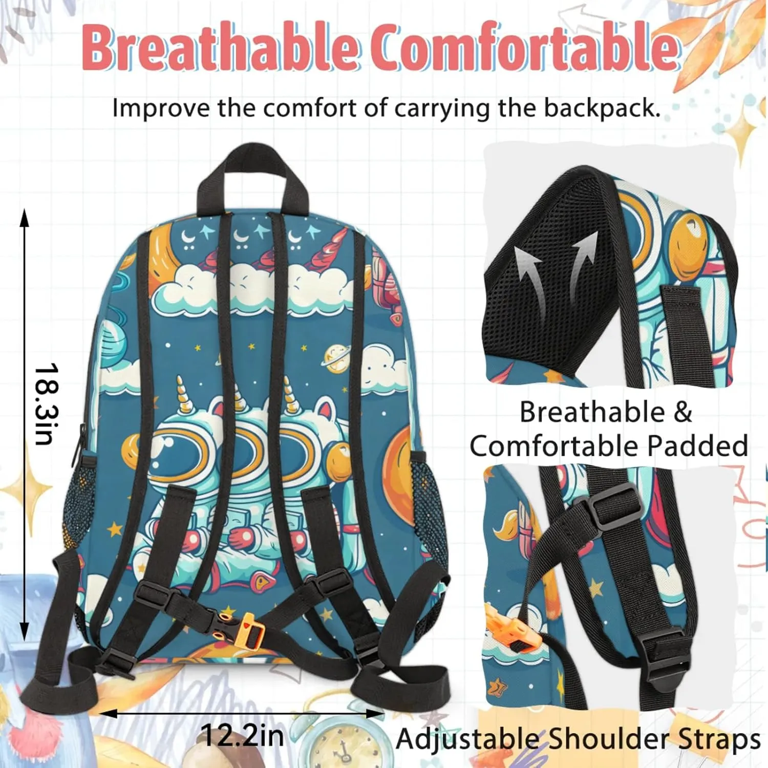 Custom Cute Astronaut Backpack and Lunch Box Set Personalized Backpack with Name, Customized Cartoon Galaxy Lightweight Waterproof Travel Casual Daypacks