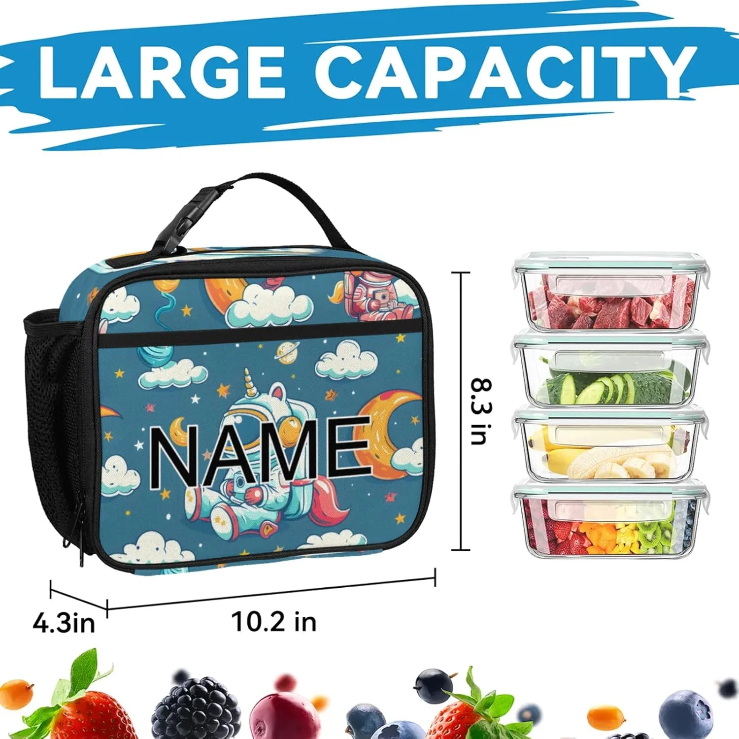 Custom Cute Astronaut Backpack and Lunch Box Set Personalized Backpack with Name, Customized Cartoon Galaxy Lightweight Waterproof Travel Casual Daypacks