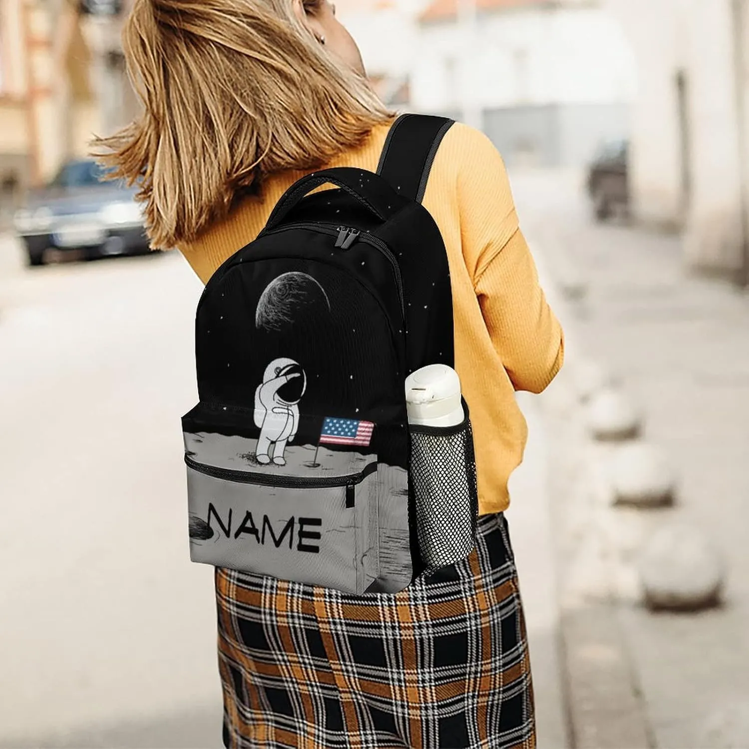 Custom Cute Moon Astronaut Backpack Personalized Name Text Backpack Daypacks Customized BookBags School Bag for Student Boys Girls