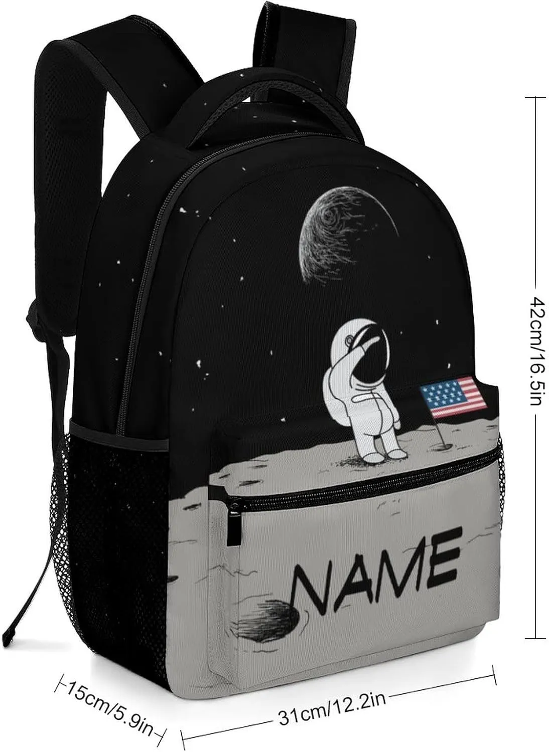 Custom Cute Moon Astronaut Backpack Personalized Name Text Backpack Daypacks Customized BookBags School Bag for Student Boys Girls