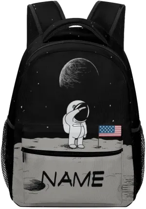 Custom Cute Moon Astronaut Backpack Personalized Name Text Backpack Daypacks Customized BookBags School Bag for Student Boys Girls