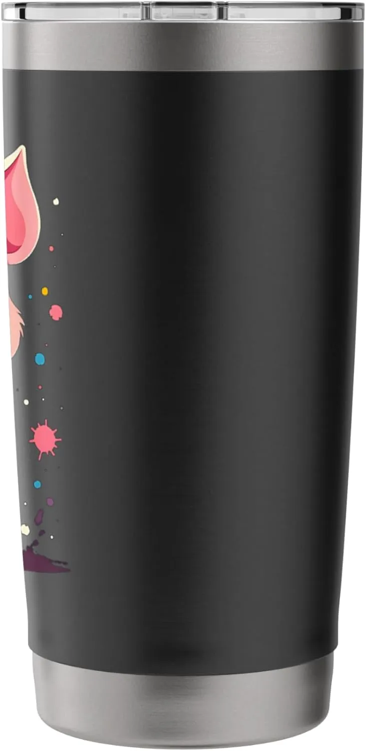 Cute Cartoon Pig with Colorful Paint Splashes Stainless Steel Insulated Tumbler