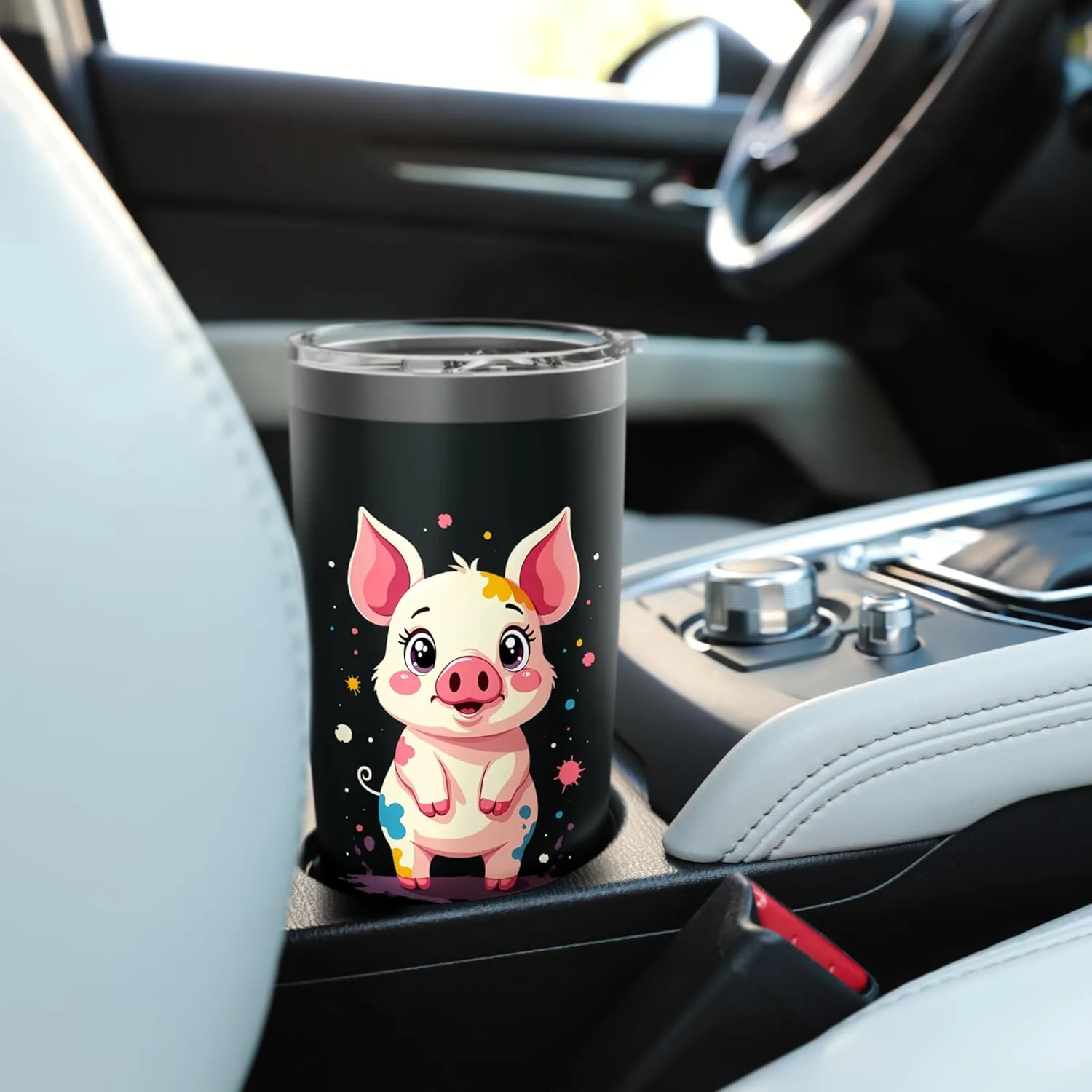 Cute Cartoon Pig with Colorful Paint Splashes Stainless Steel Insulated Tumbler