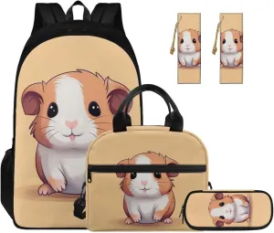 Cute Copybara Backpack for Girls 8-10 Kids Backpack and Lunch Box Set Reading Bookmark with Zip Pencil Case for Kids Boys 4 in 1 Set 5Th Grade Bookbag Compartment for School