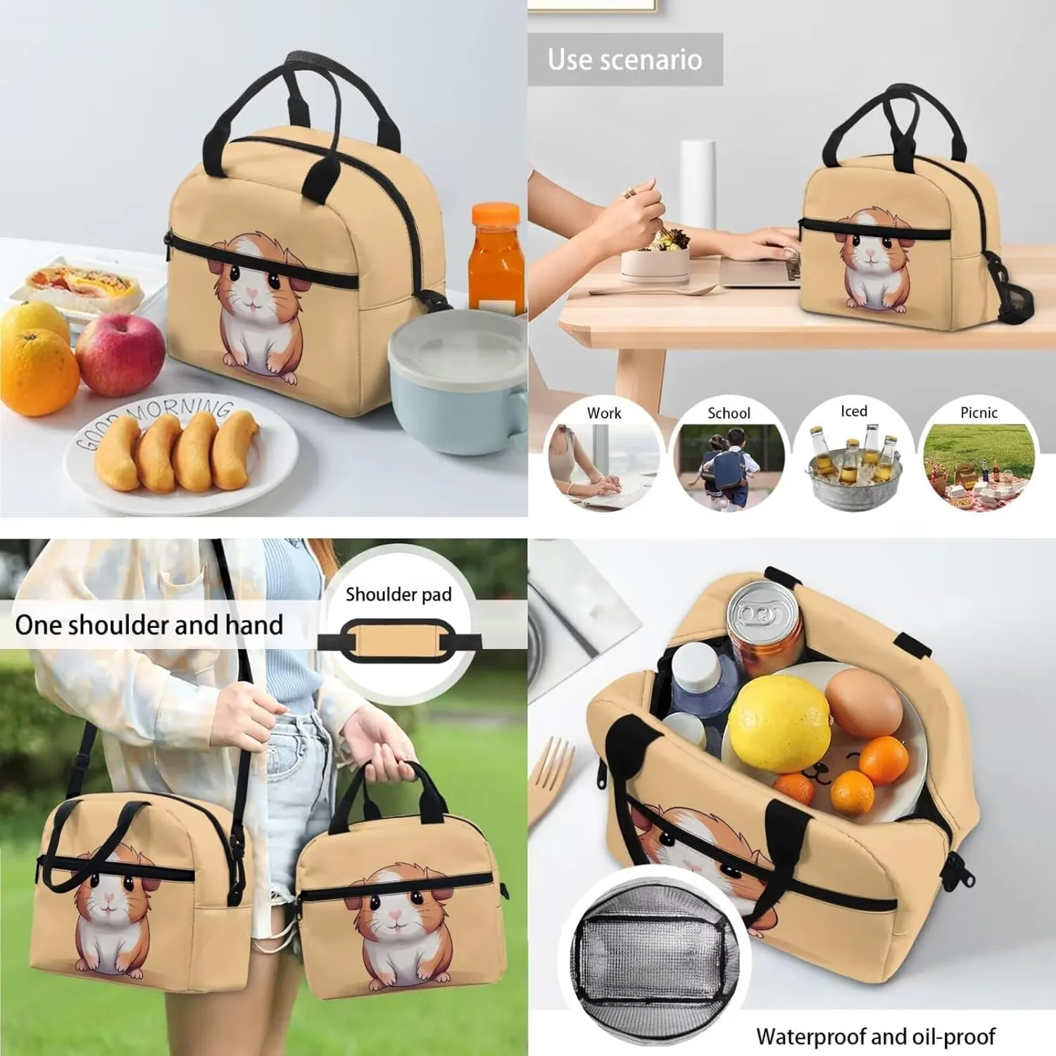 Cute Copybara Backpack for Girls 8-10 Kids Backpack and Lunch Box Set Reading Bookmark with Zip Pencil Case for Kids Boys 4 in 1 Set 5Th Grade Bookbag Compartment for School