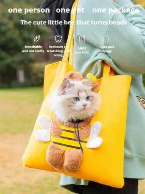 Cute Little Animal Shape Canvas Going Out cat Bag Dog Bag can Outcrop can Stretch The Shoulder Bag pet Bag (Blue)
