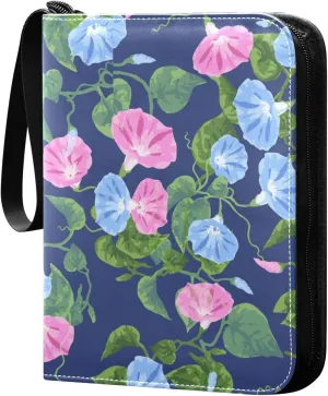 Cute Pattern with Spring Flowers Card Binder for Trading Cards, 4 Pocket with 50 Sleeves up to 400 Cards, Double Sided Pockets Card Holder Carry Case for Baseball Card, Football Card, Gaming Cards