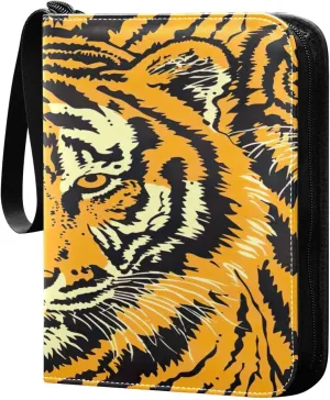 Cute Tigers Collectible Trading Card Albums,4-Pocket Card Binder with 50 Removable Sleeves with Zipper Game Card Collection Binder Album Holder