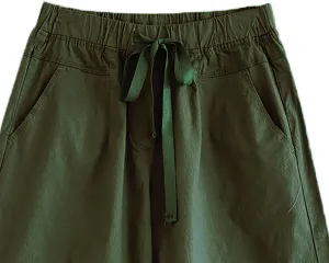 DASAYO Women's Summer Elastic Waist Bermuda Shorts with Pockets Drawstring Wide Leg Solid Color Loose Fit Casual Shorts