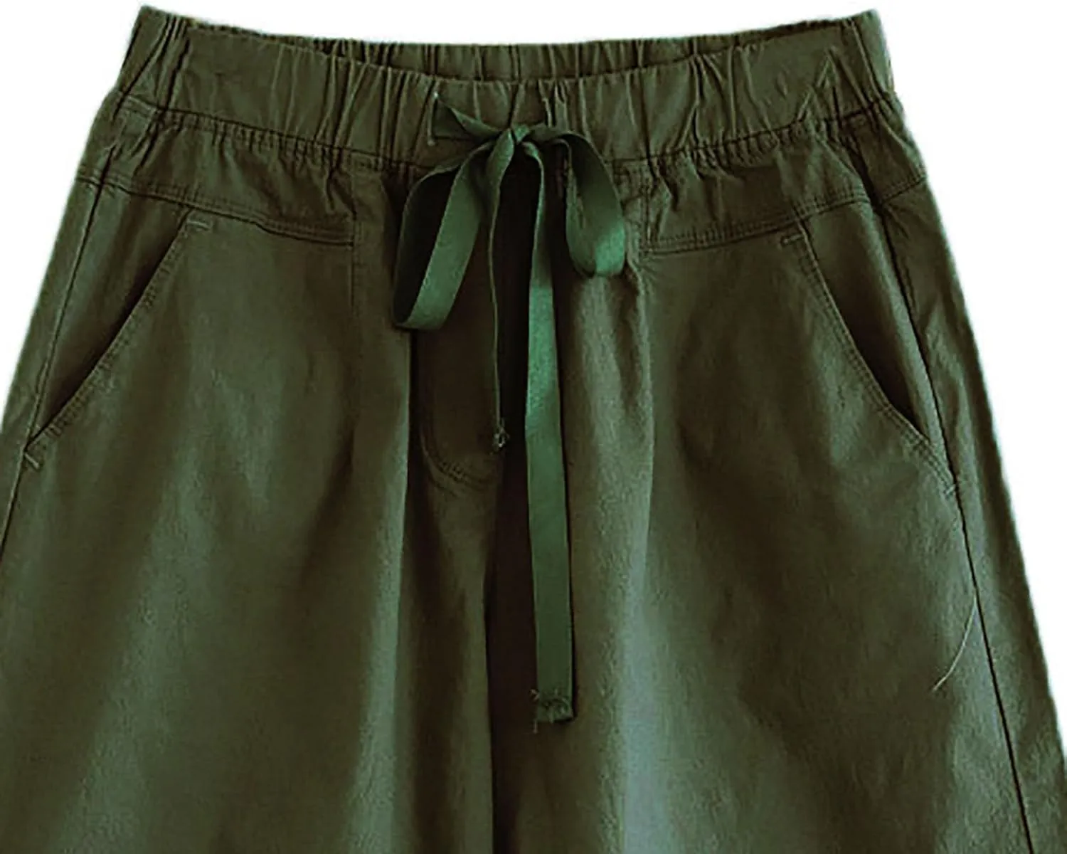 DASAYO Women's Summer Elastic Waist Bermuda Shorts with Pockets Drawstring Wide Leg Solid Color Loose Fit Casual Shorts