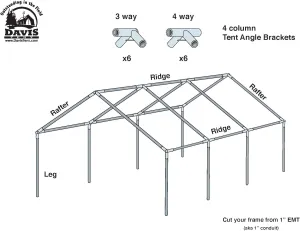 Davis Tent® Frame Connector Angle Kit, 1" EMT Conduit 4-Way & 3-Way Fittings, Complete Kit with Bag & Rubber Feet, Heavy Duty Camping Canopy & Outdoor Shelter System