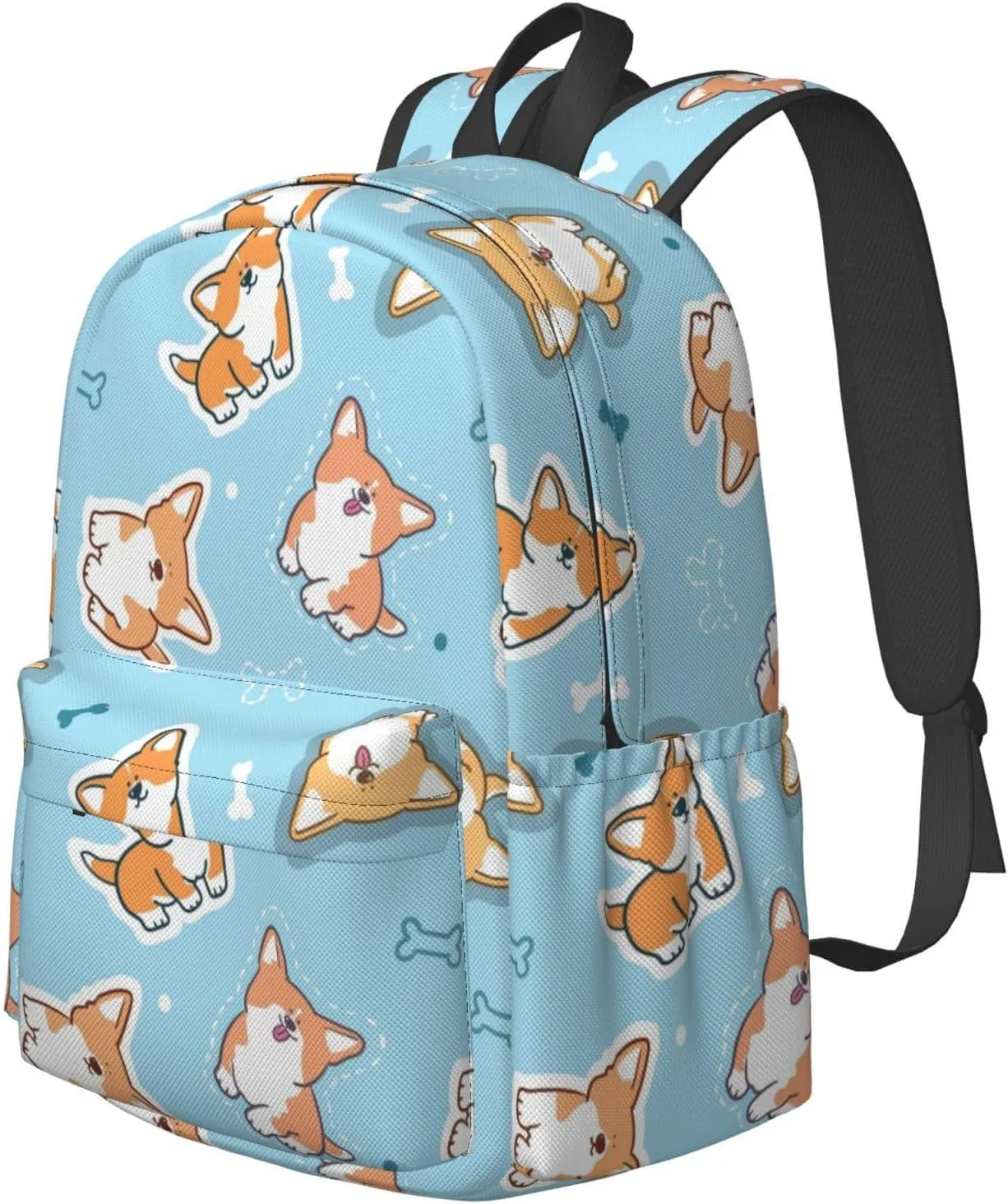 Delerain 17 Inch Backpack Corgi Dog Blue Laptop Backpack School Bookbag Shoulder Bag Casual Daypack For School/Camping/Hiking/Picnic/Beach/Travel