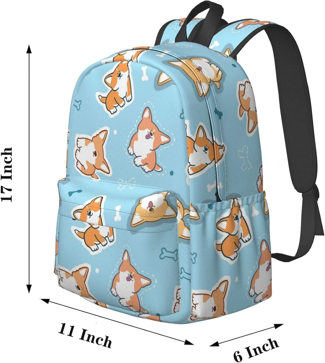 Delerain 17 Inch Backpack Corgi Dog Blue Laptop Backpack School Bookbag Shoulder Bag Casual Daypack For School/Camping/Hiking/Picnic/Beach/Travel