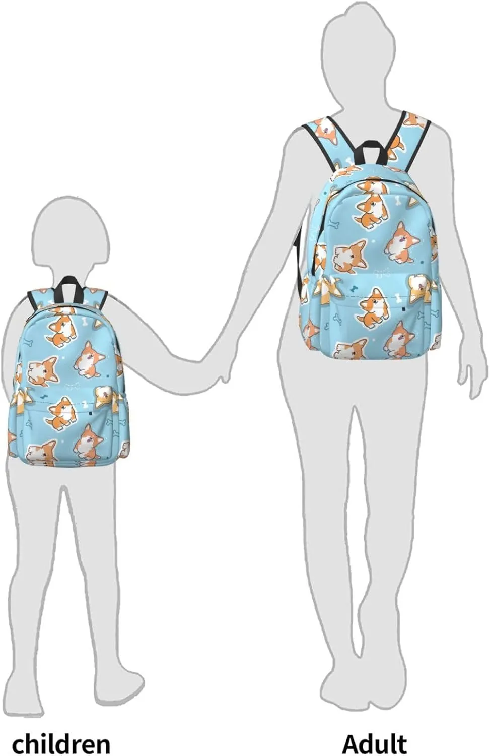 Delerain 17 Inch Backpack Corgi Dog Blue Laptop Backpack School Bookbag Shoulder Bag Casual Daypack For School/Camping/Hiking/Picnic/Beach/Travel