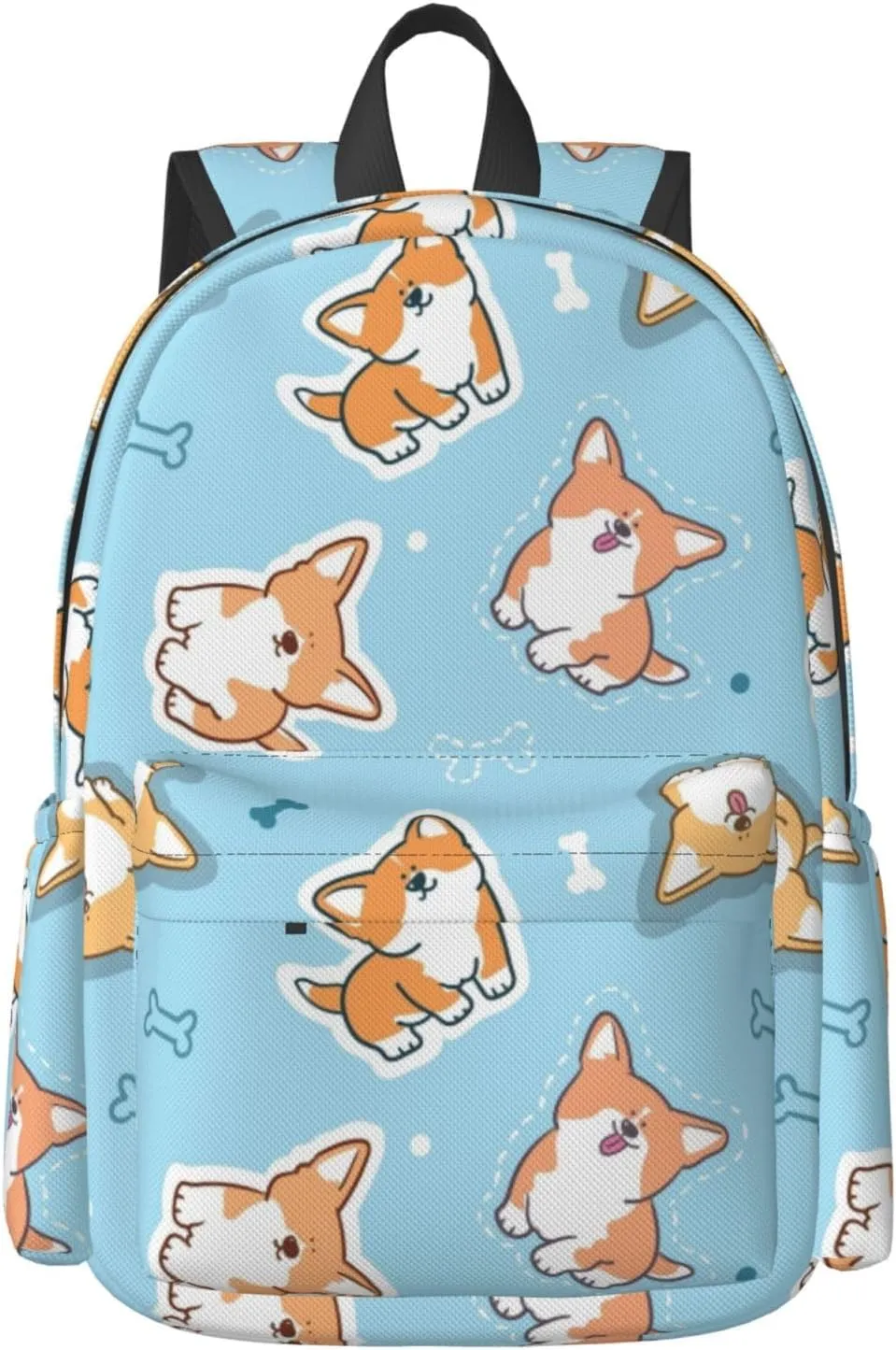Delerain 17 Inch Backpack Corgi Dog Blue Laptop Backpack School Bookbag Shoulder Bag Casual Daypack For School/Camping/Hiking/Picnic/Beach/Travel