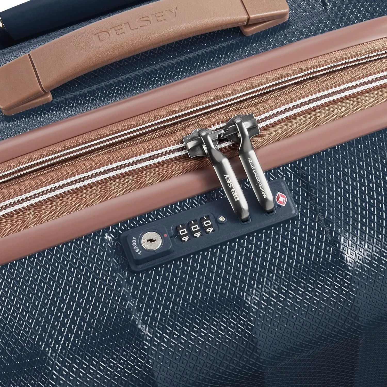 DELSEY PARIS Carrousel Hardside Expandable Luggage with Spinner Wheels, Navy, Checked-Medium 24 Inch