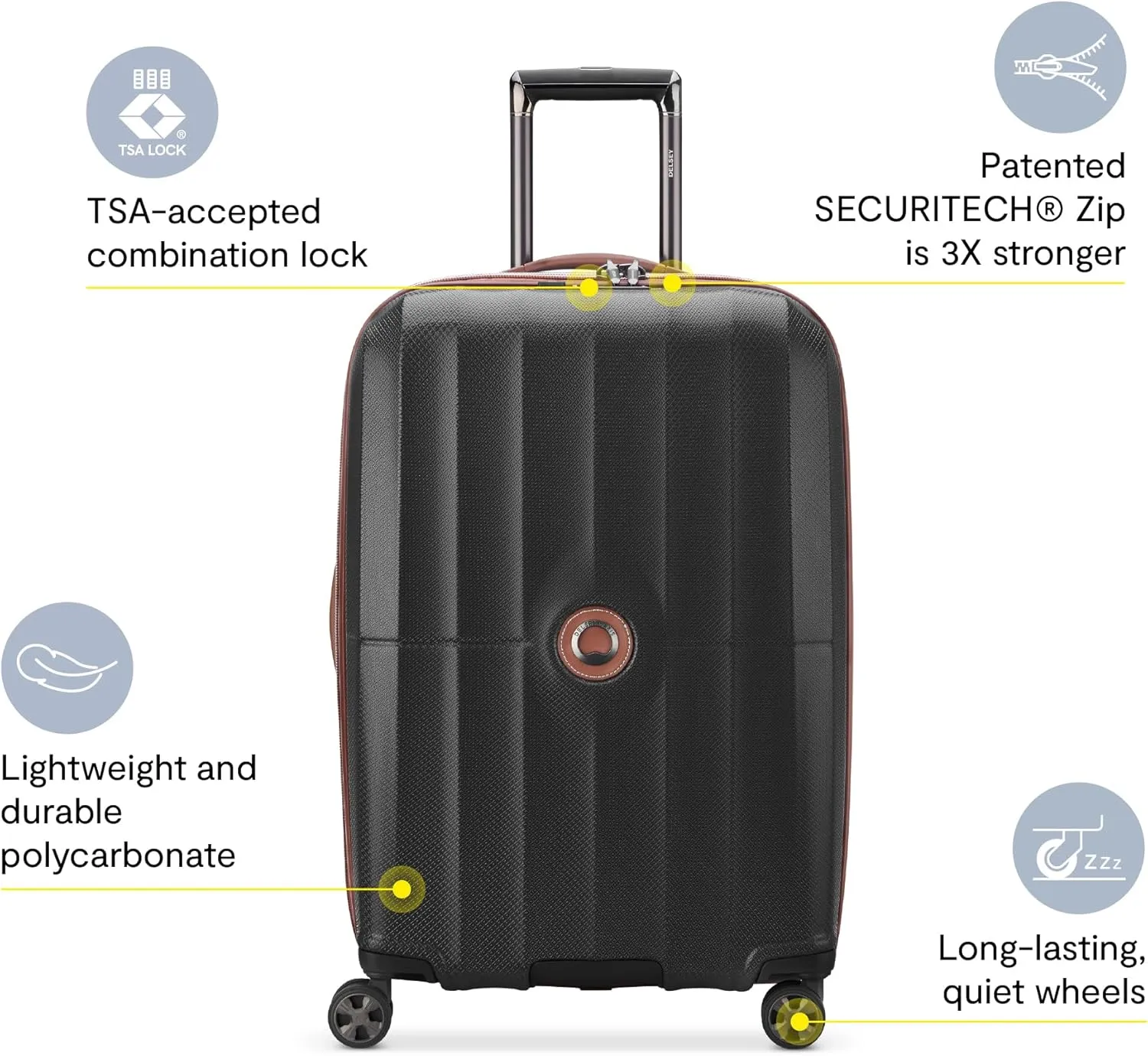 DELSEY PARIS St. Tropez Hardside Expandable Luggage with Spinner Wheels, Black, 3 Piece Set (21/24/28)