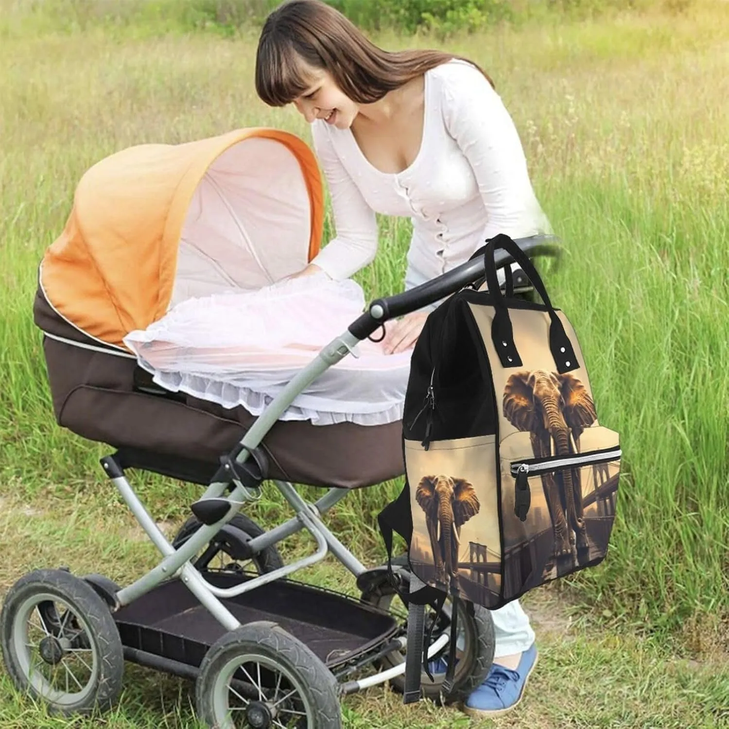 Diaper Bag Backpack Elephant On A Bridge Nappy Backpack Maternity Baby Nappy Bag Changing Bags for Travel
