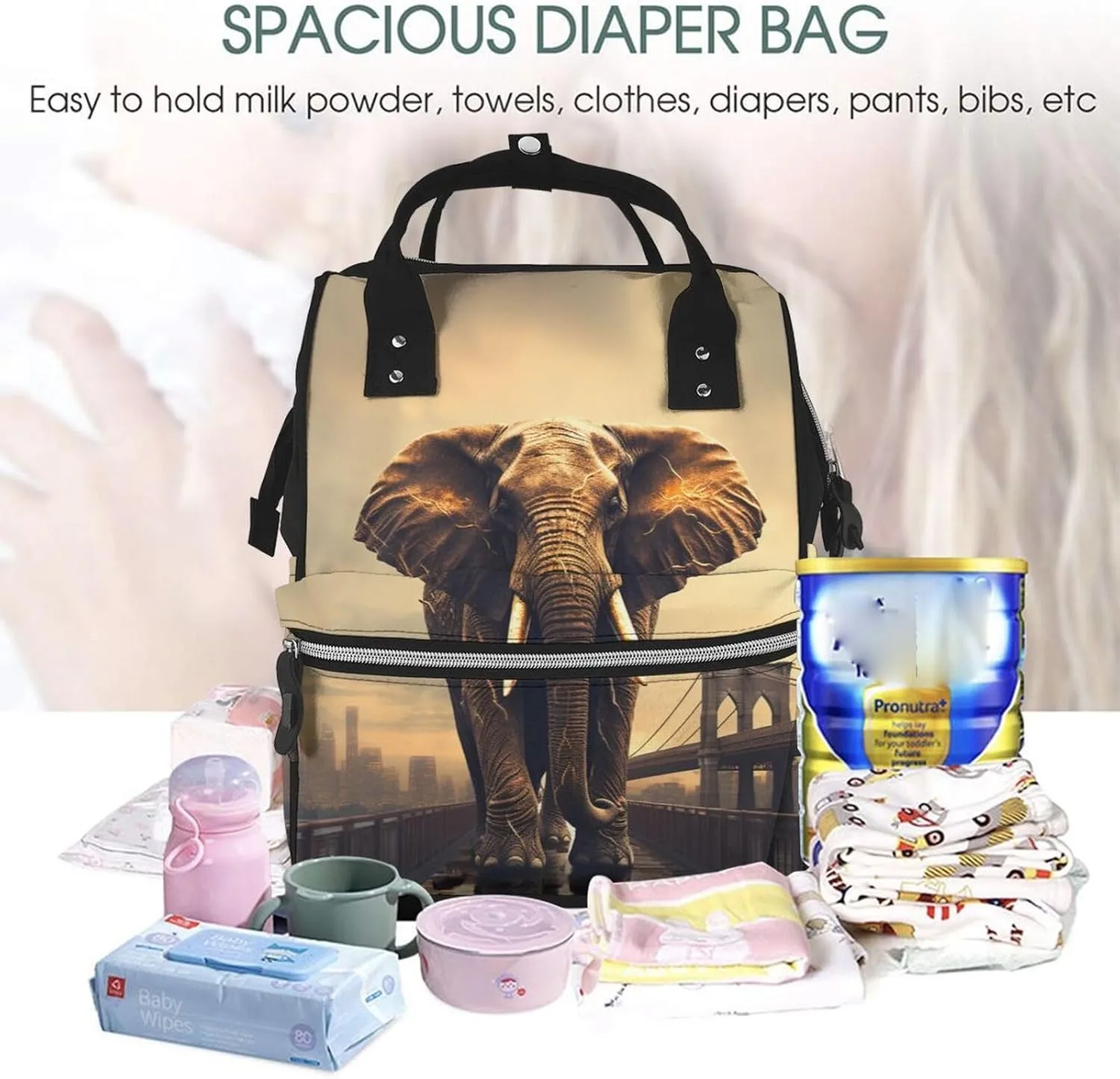 Diaper Bag Backpack Elephant On A Bridge Nappy Backpack Maternity Baby Nappy Bag Changing Bags for Travel