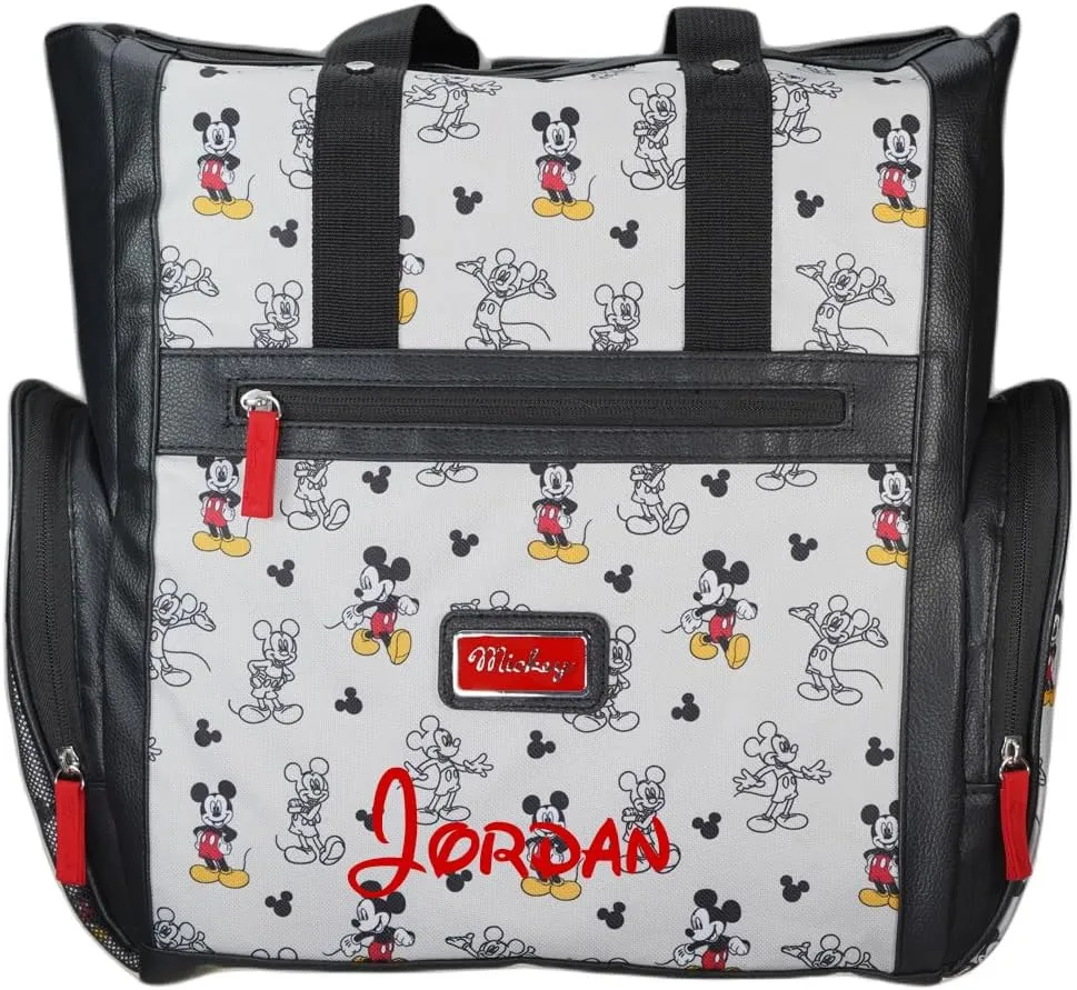 Diaper Bag - Personalized Mickey Mouse - Officially Licensed - Cartoon Print Multi Pocket Shoulder Diaper Bag Gift Set