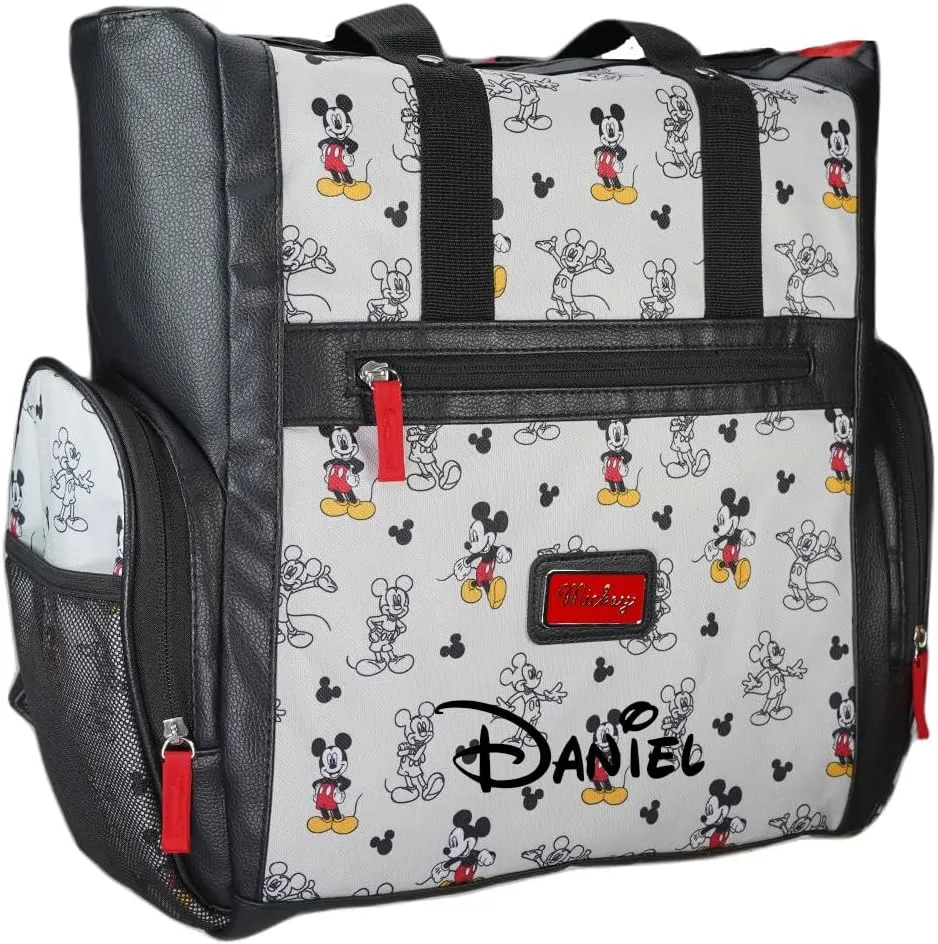 Diaper Bag - Personalized Mickey Mouse - Officially Licensed - Cartoon Print Multi Pocket Shoulder Diaper Bag Gift Set