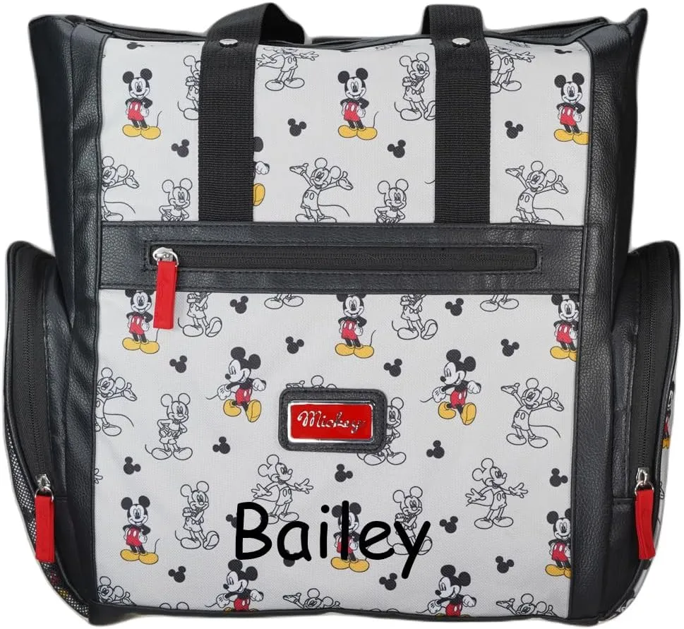 Diaper Bag - Personalized Mickey Mouse - Officially Licensed - Cartoon Print Multi Pocket Shoulder Diaper Bag Gift Set