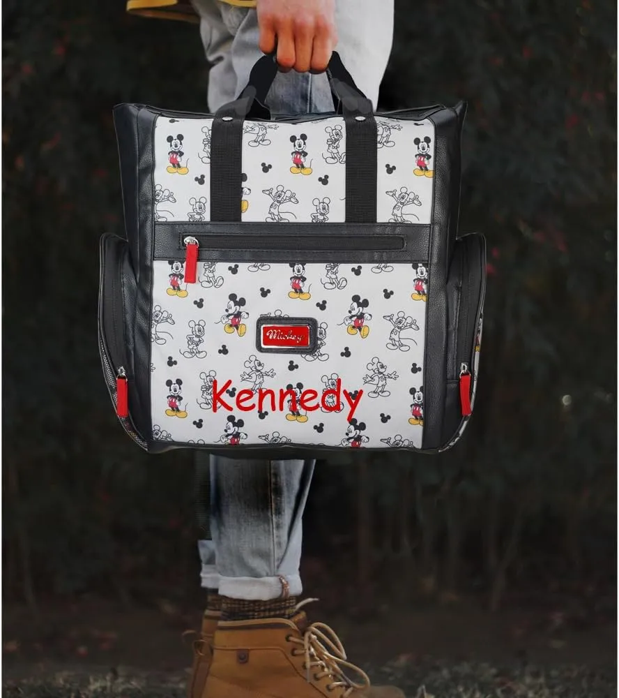 Diaper Bag - Personalized Mickey Mouse - Officially Licensed - Cartoon Print Multi Pocket Shoulder Diaper Bag Gift Set