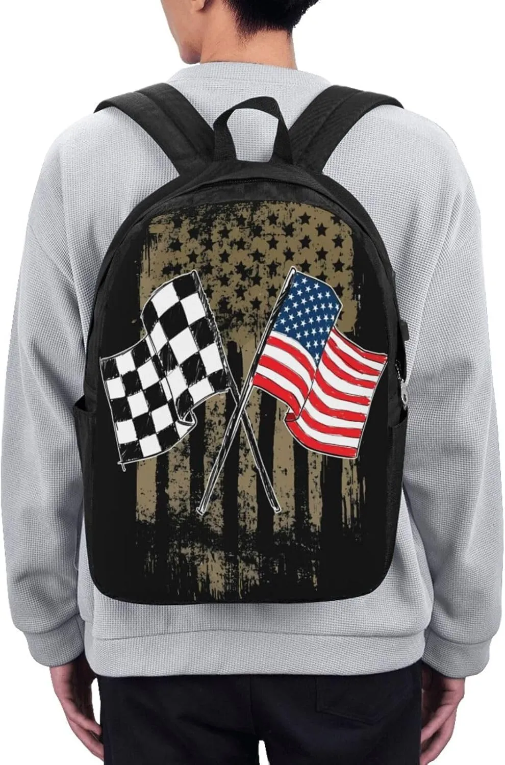 Dirt Track Racing Motocross Stock Car Racing Backpack 17 Inch Laptop Backpacks Outdoor Travel Rucksack Work Business Daypack with USB Port Carry On Bag for Cycling Hiking
